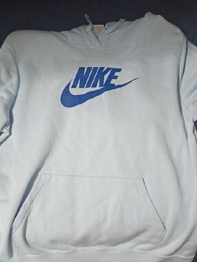 Nike Light Blue Crewneck Hoodie with Blue Logo - Men's Sweater